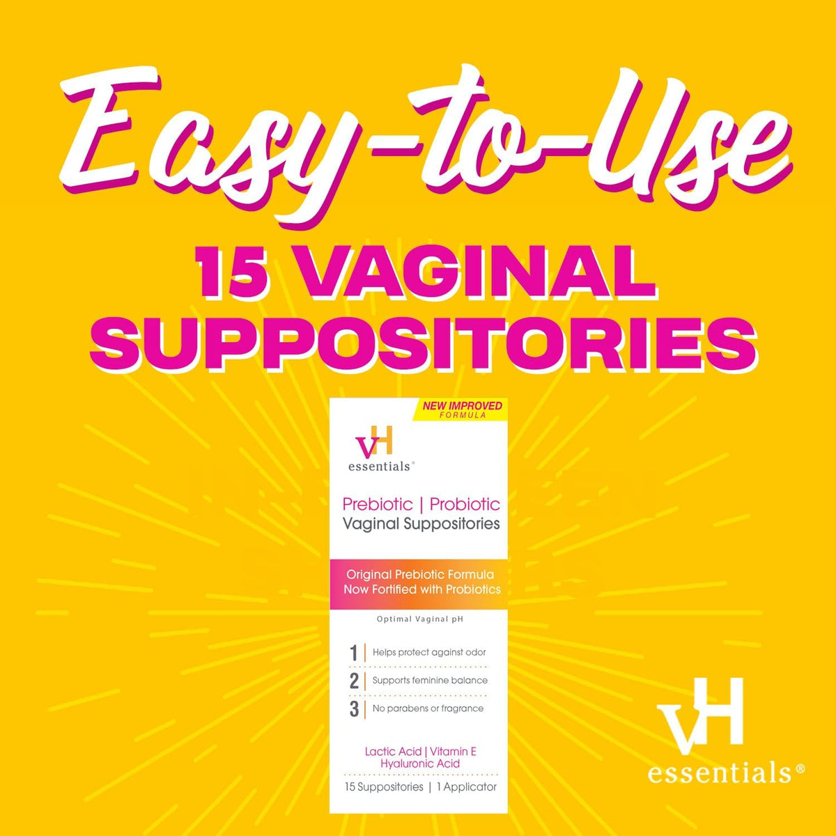 15 Count Prebiotic PH Balanced Vaginal Suppositories X44010