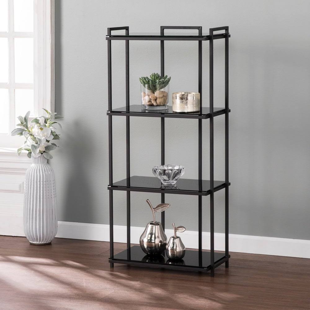 Black Glass 4-Tier Bookcase with Storage Shelves M916466
