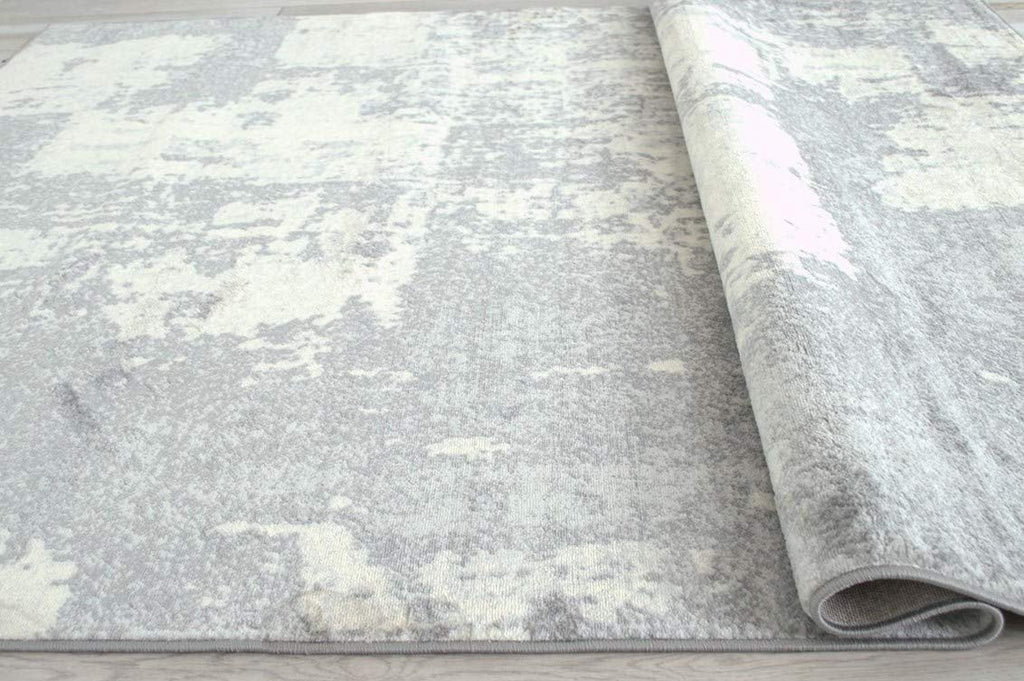 Abstract Silver Gray White Rug F8827