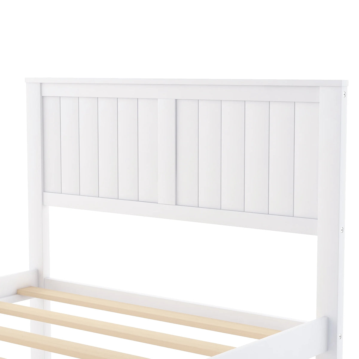 White Twin Wood Platform Bed with Headboard and Storage Drawer X383548