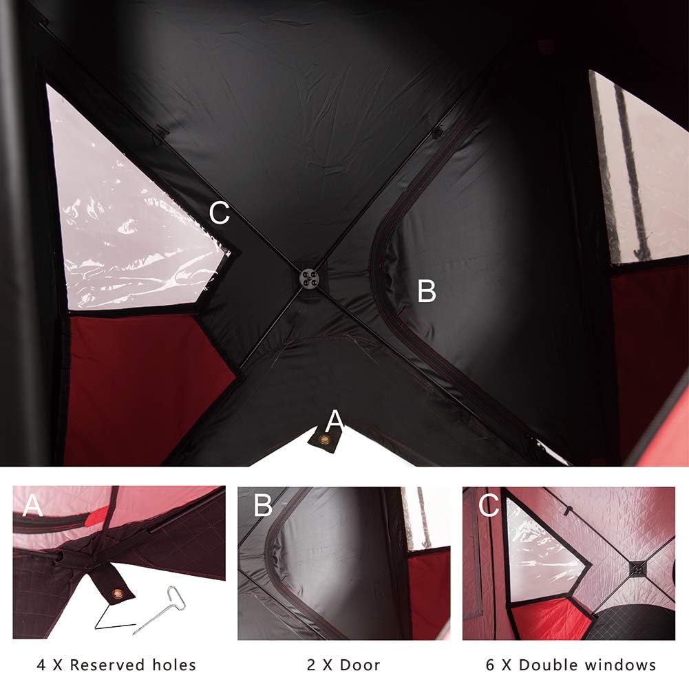 Red 1-2 Person 58X58X66 Waterproof Pop-up Ice Shelter Tent with Carrier Bag X772744