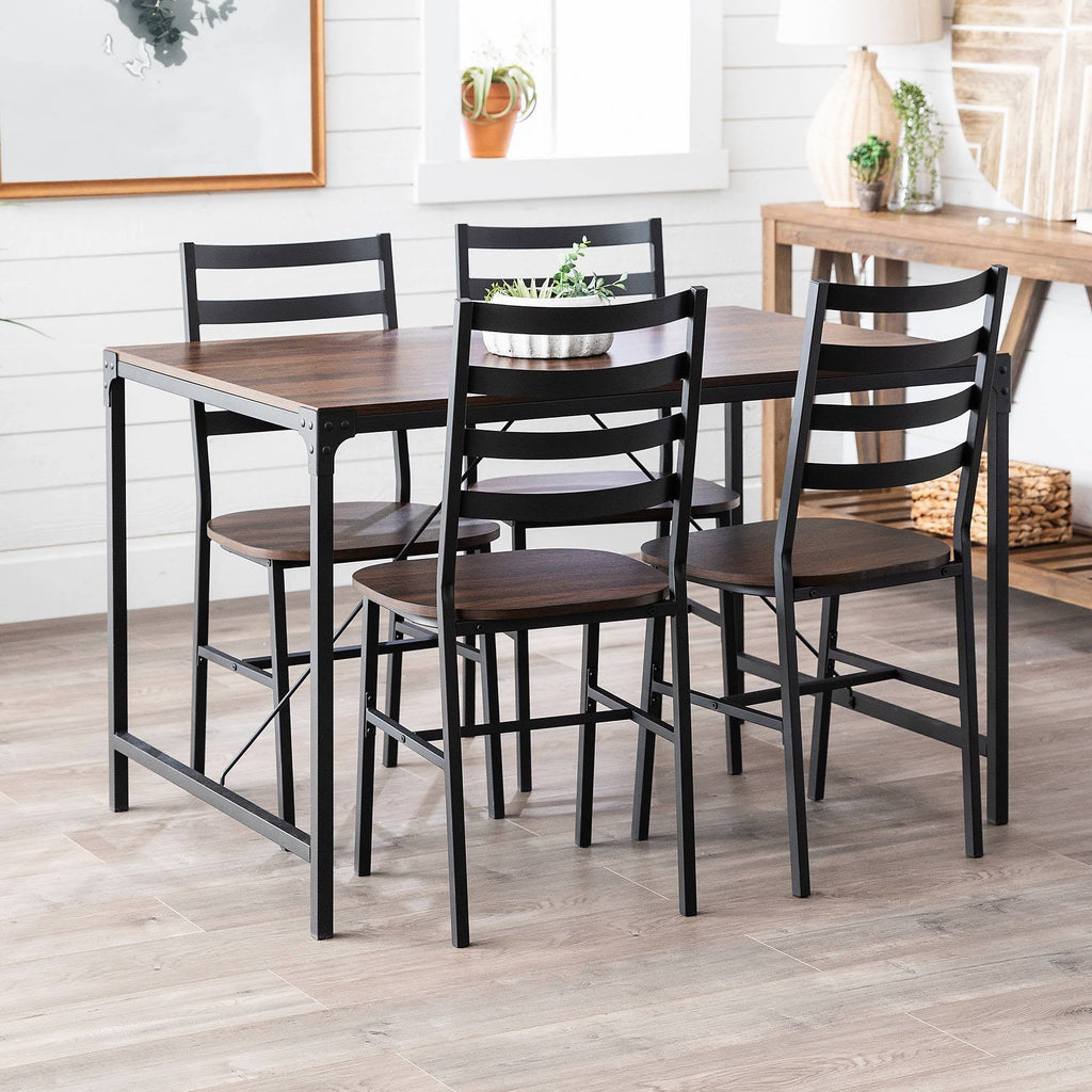 5pc Industrial Farmhouse Angle Iron Dining Set Dark Walnut Q59823