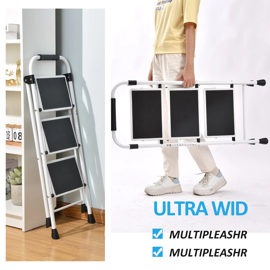 3 Step Folding Step Stool with Handrail White W595727