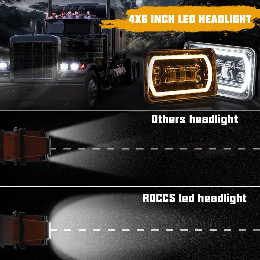 4x6 LED Headlights with White/Amber Halo Sealed Beam, Pack of 2 K8559