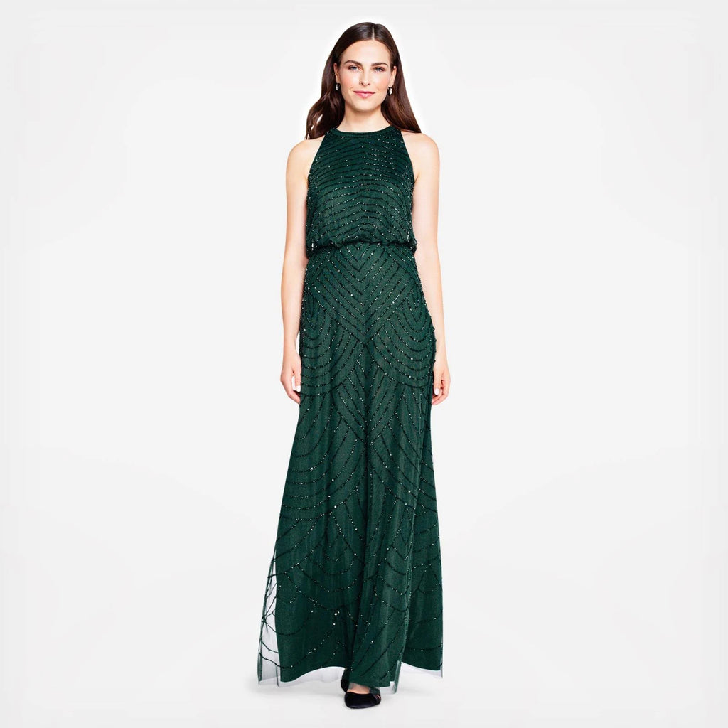 Beaded Keyhole Back Halter Gown R627