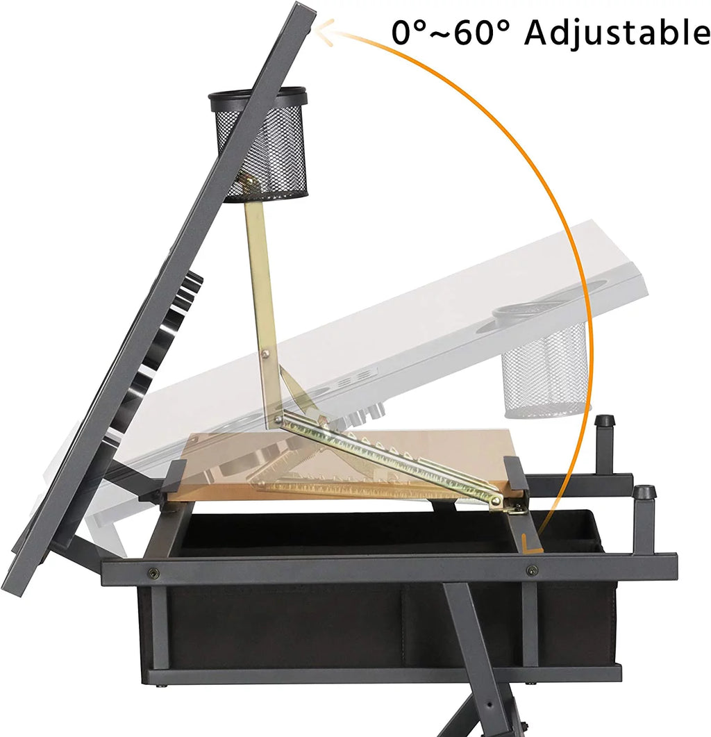 Height Adjustable Drafting Table with 2 Storage Drawers and Stool L86986