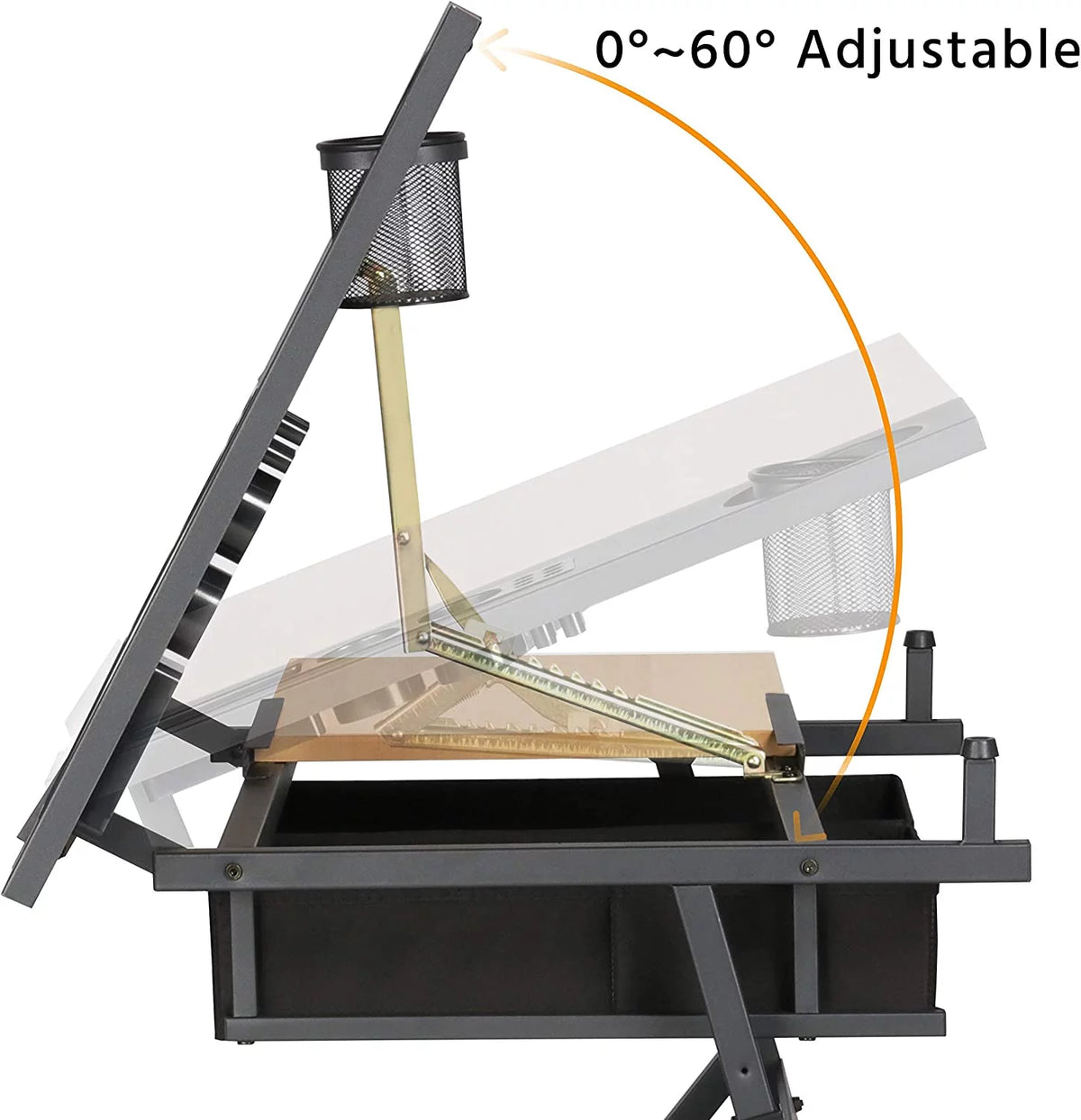 Height Adjustable Drafting Table with 2 Storage Drawers and Stool L86986