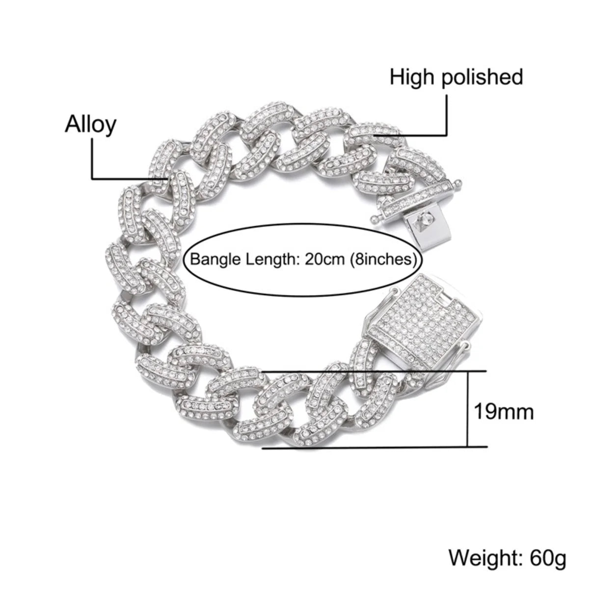 19MM Zircon Cuban Chain Necklace Bracelet Set 24" Y50026