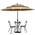 Tan 9ft 3 Tiers Market Umbrella with 80 LED Lights V6070