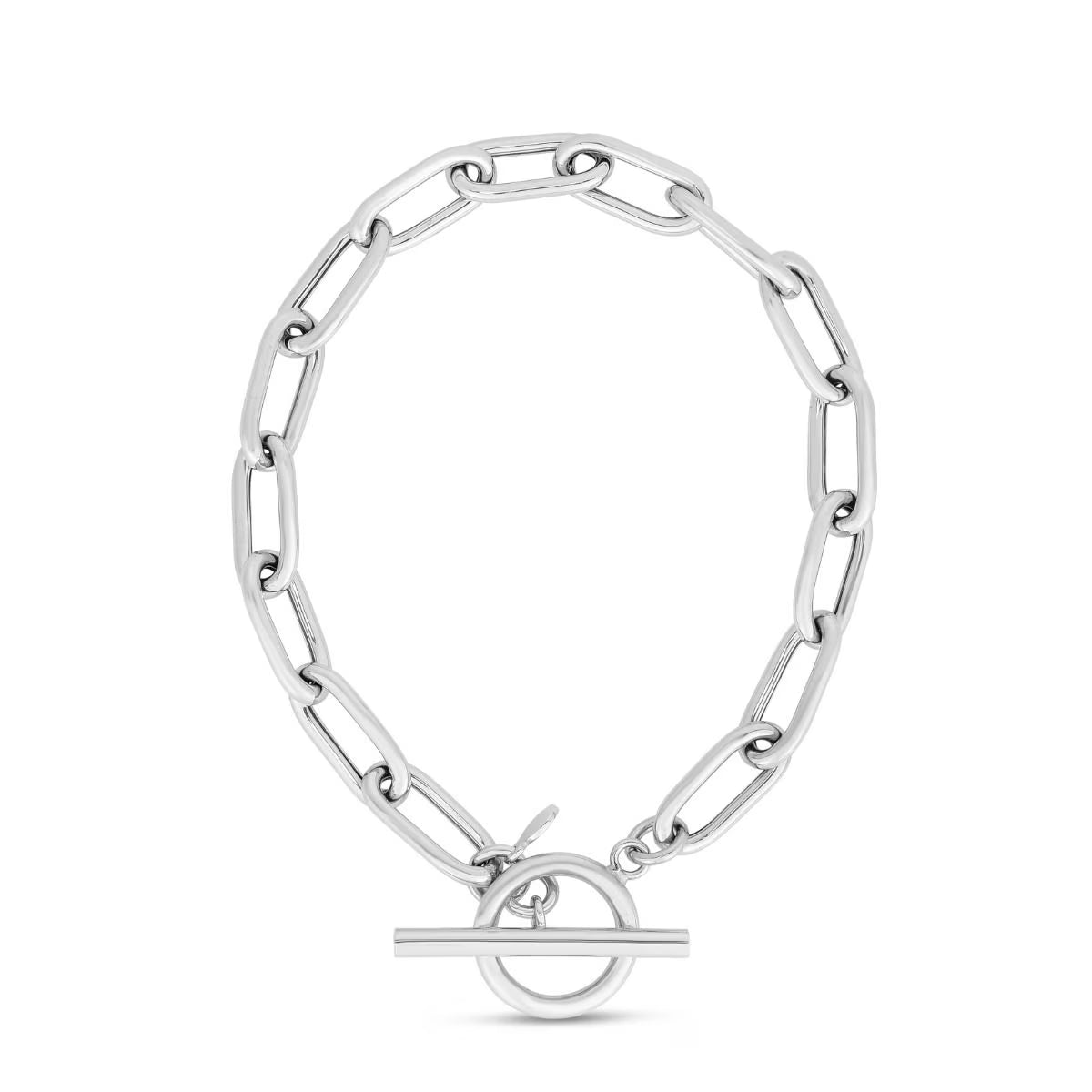 Sterling Silver Paperclip Toggle Chain Necklace, 18" E589