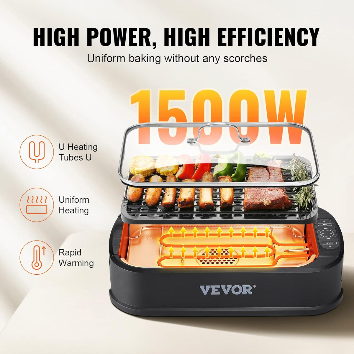 110 sq.in 1500W Electric Non-Stick Smokeless Indoor Grill H4829