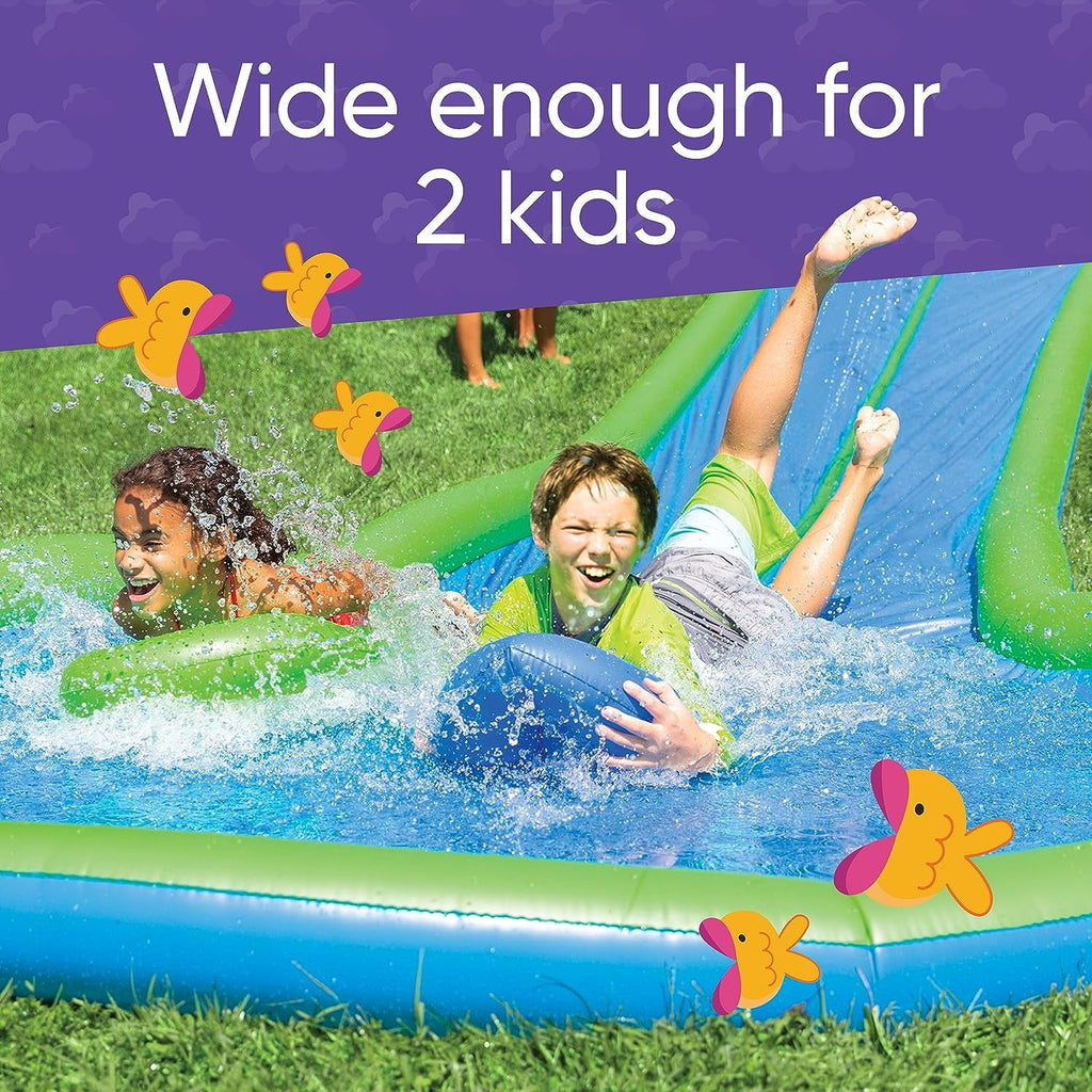 Extra Long 25-Foot Double Lane Water Slide with Sprinkler and Splash Pool F2834