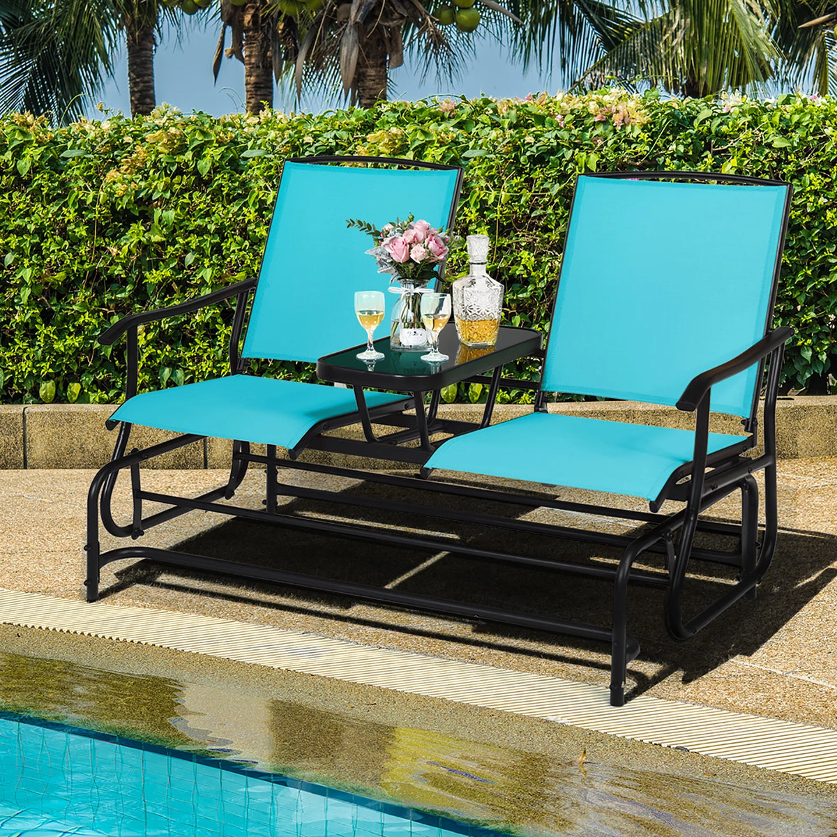 Brown 2 Person Outdoor Patio Glider Loveseat G1392