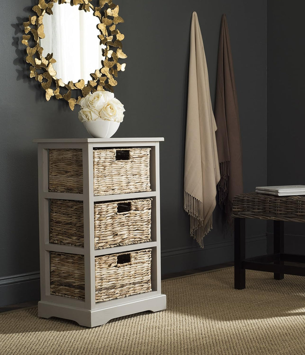 Distressed Black Wicker Basket Storage Side Table S987850