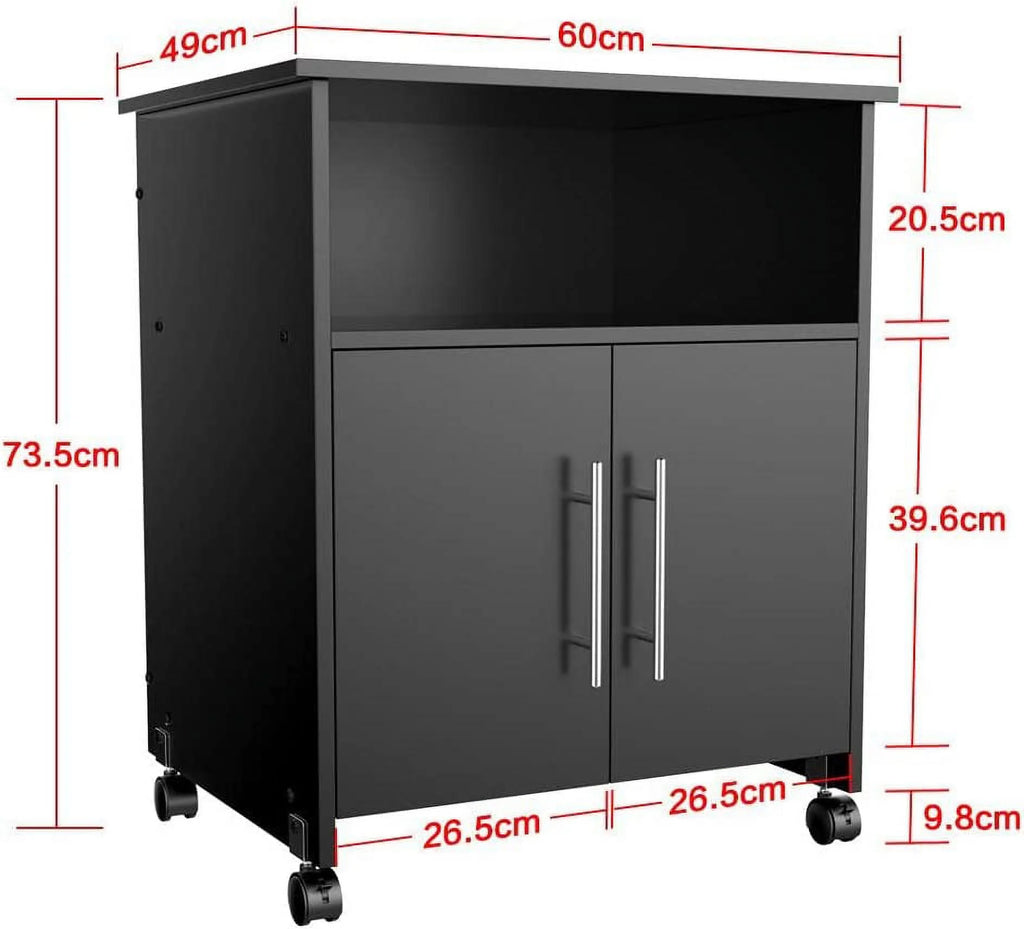 Black Rolling Wood File Cabinet with Open Storage Shelves K26529