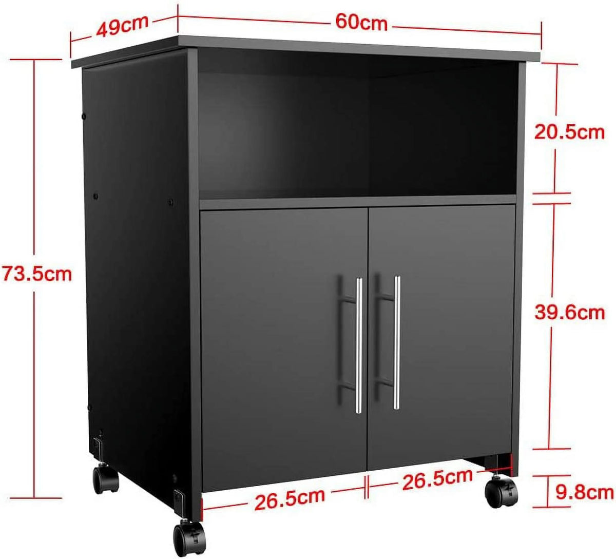 Black Rolling Wood File Cabinet with Open Storage Shelves K26529
