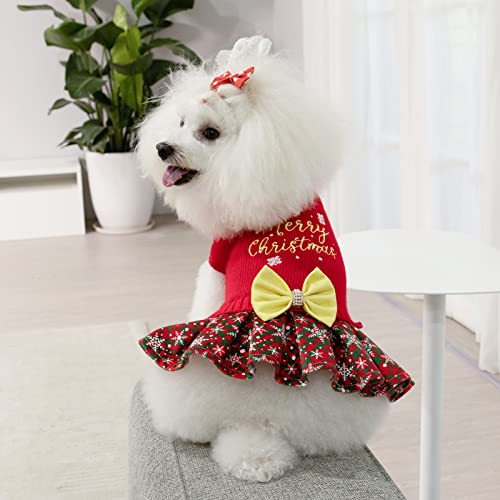 Christmas Dog Sweater Dress Turtleneck with Bowtie K9161