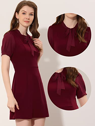 Tie Neck Puff Short Sleeve Office Work Dress U771
