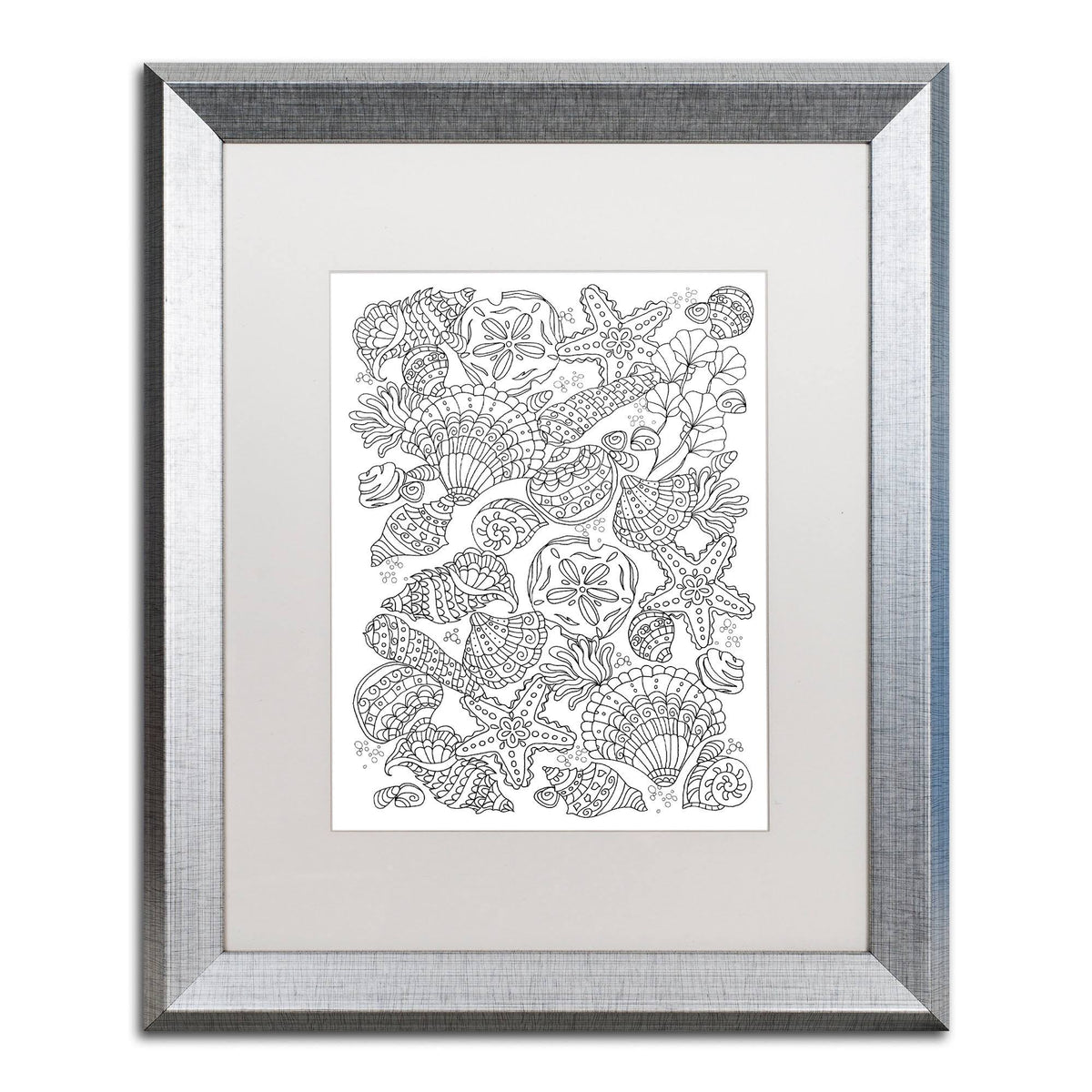 Nautical Shells White Matte Silver Frame 16x20-Inch U4966