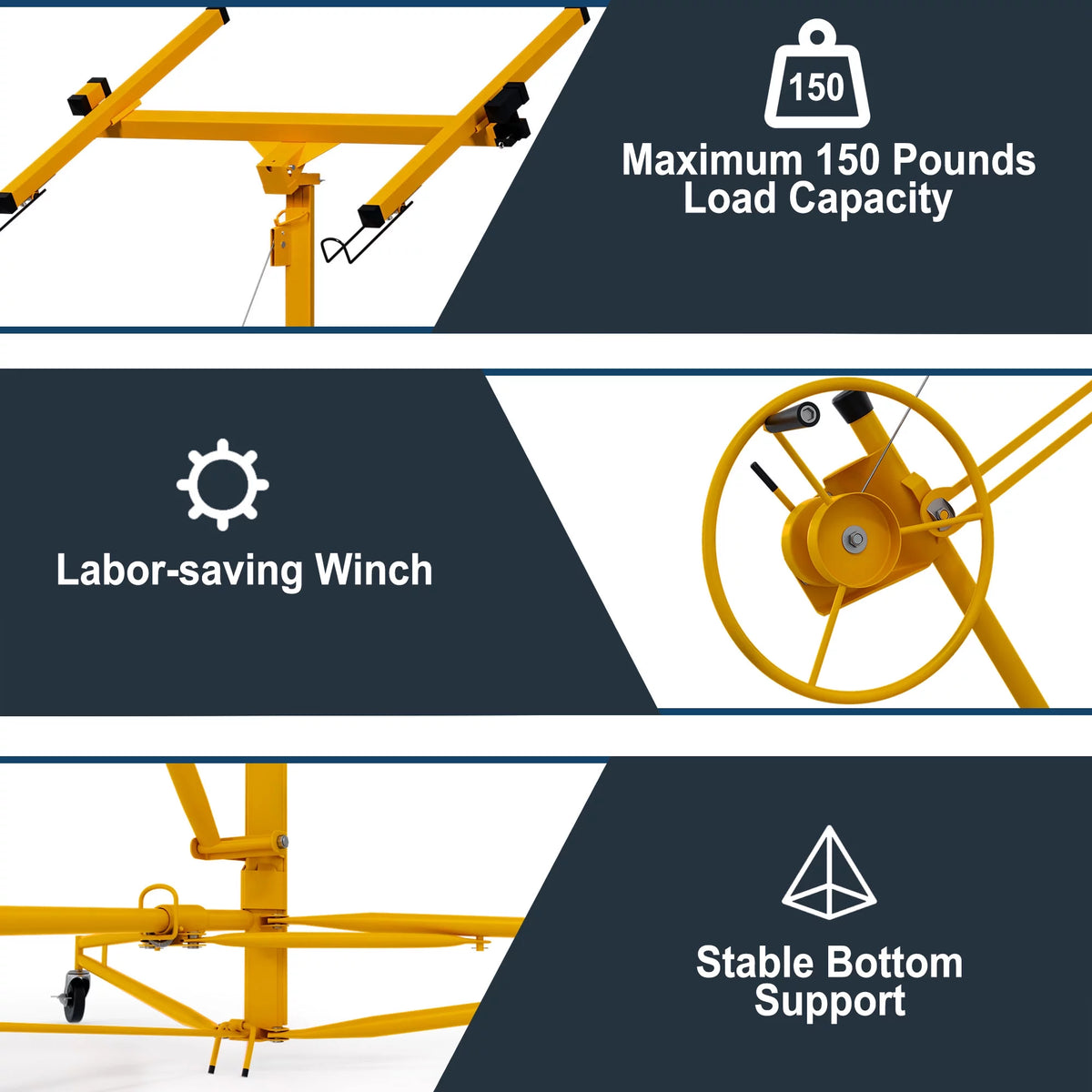 11FT Drywall Rolling Lifter Panel Hoist Jack Tool, Steel, 150lb Capacity, Yellow X3218