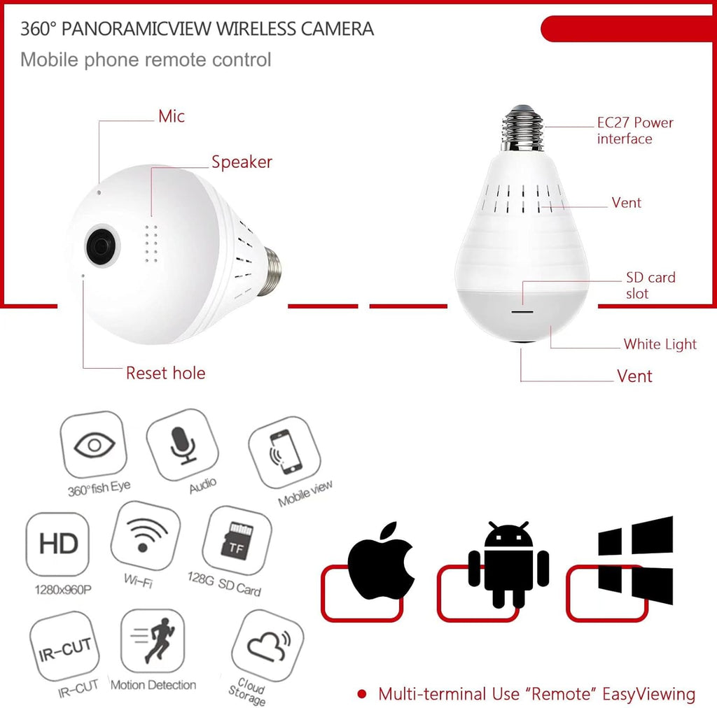 1080p 360 Degree WiFi IP Camera with Night Vision C8398