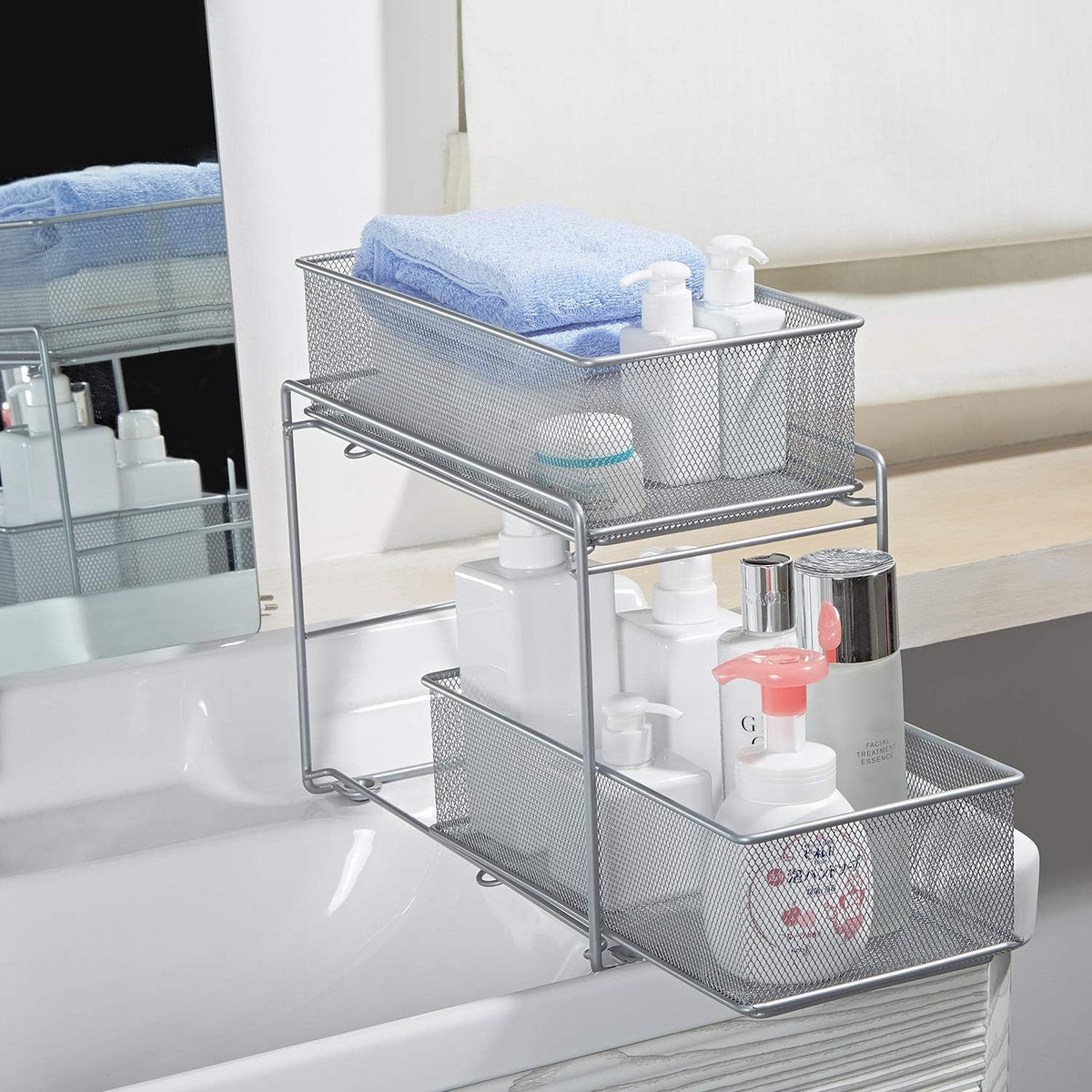 Stackable Cabinet Organizer Pull Out Drawer, 2 Tier T432080