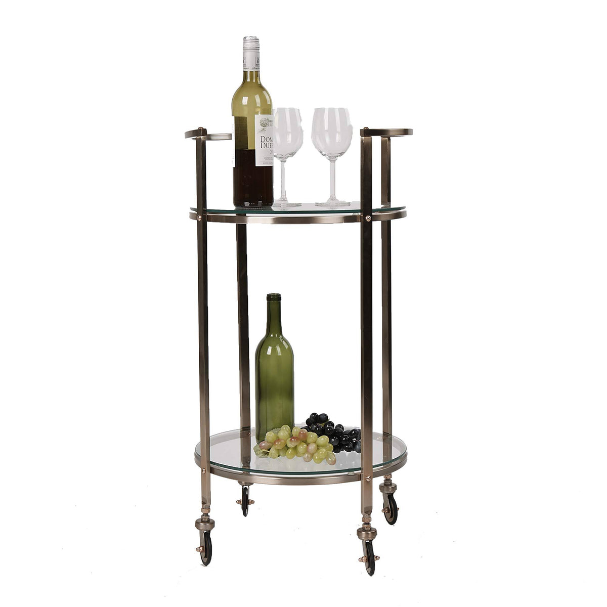 2 Tier Metal Bar Cart with Glass Top O240