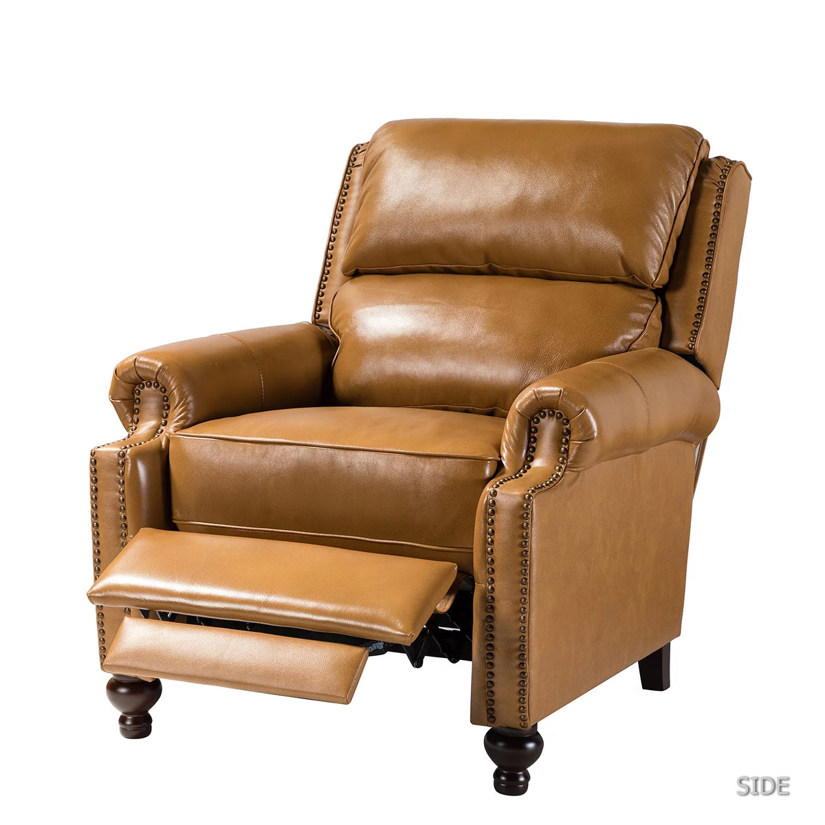 Camel Leather Recliner Chair with Wood Legs T18956