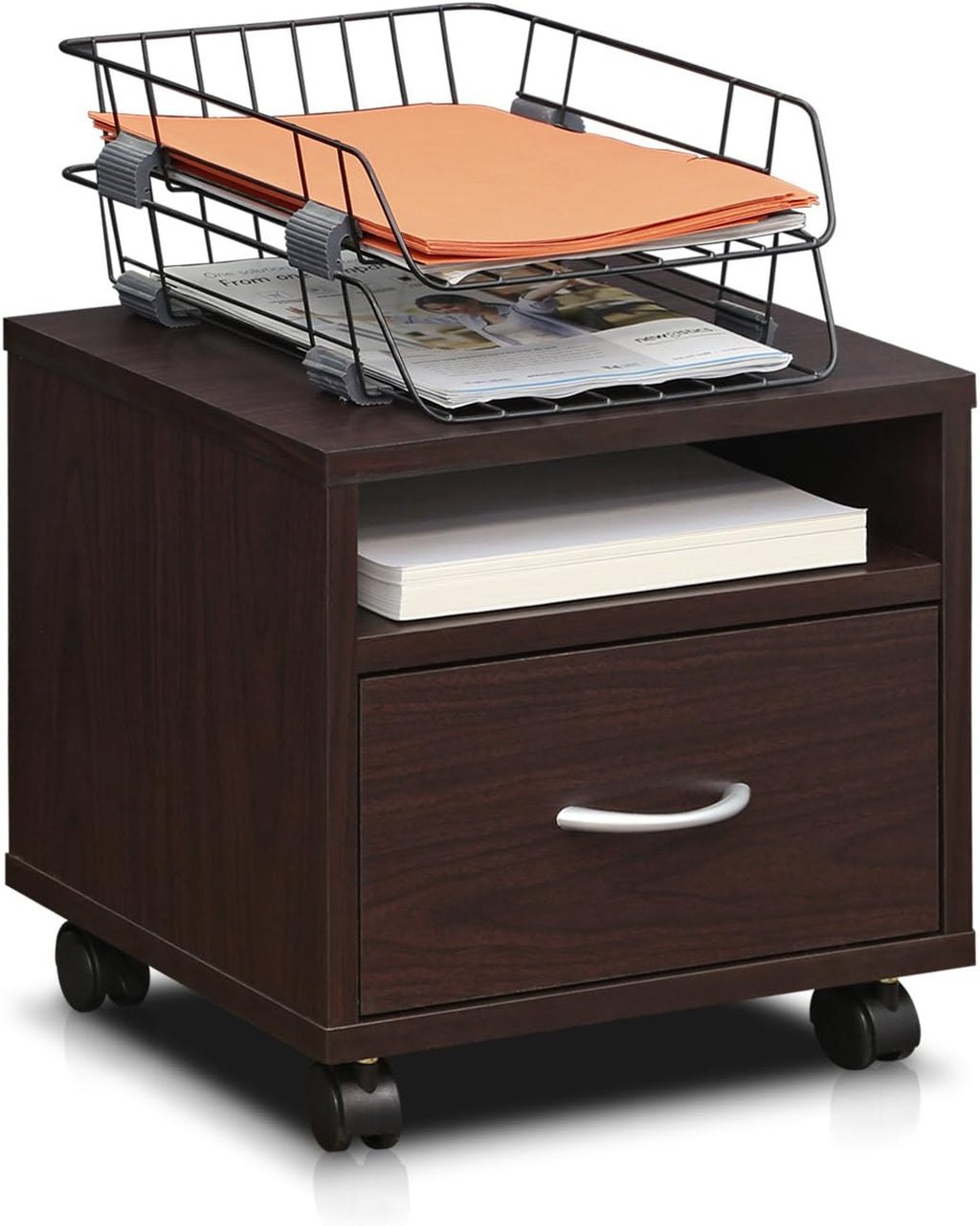 Espresso Under Desk Utility Cart with Casters C559