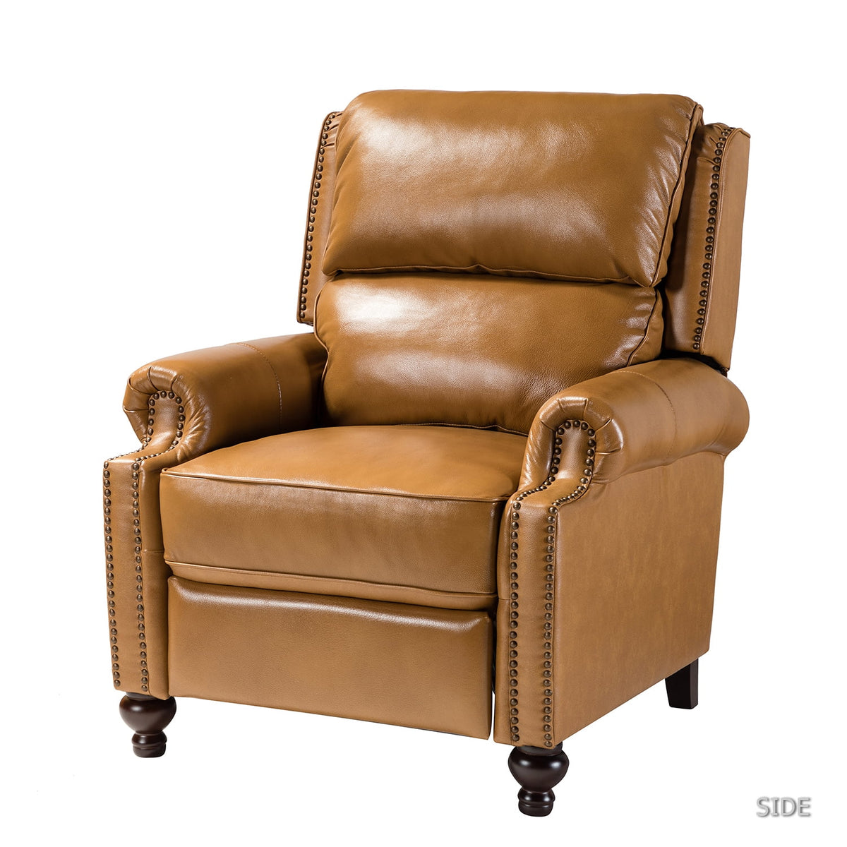 Camel Leather Recliner Chair with Wood Legs T18956