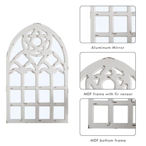 White Arched Wood Framed Window Mirror 23.6"x38"x1.2" Z9958