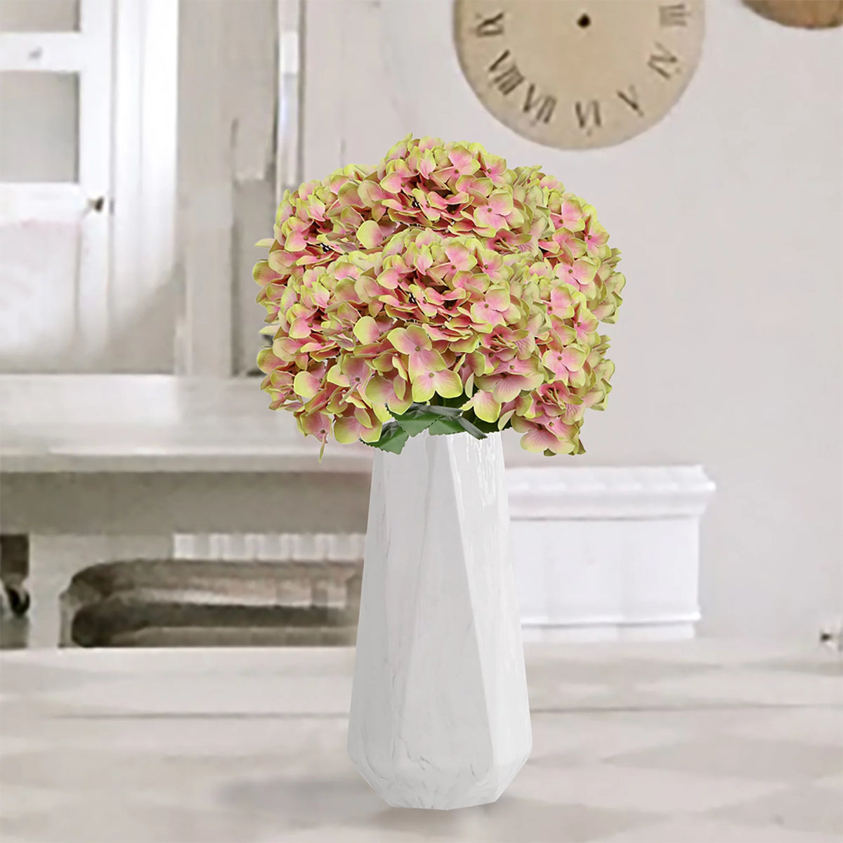 24.8 Inch Artificial Hydrangea Silk Flowers Stems Yellow Pink O3846