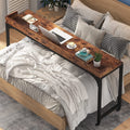 Brown Overbed Table with Wheels 70.8"L Queen Size Mobile Desk with Metal Legs E9628