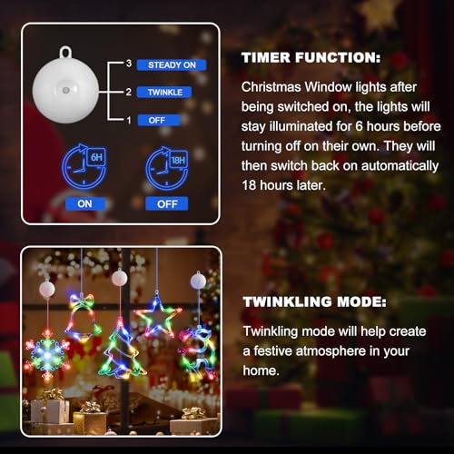 5Pack Christmas Window Lights with Timer, Battery Powered White LED Snowflake Decor J313