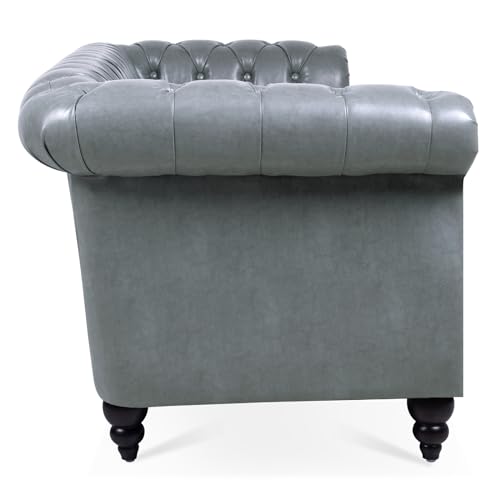 Orange 3 Seater PU Chesterfield Couch with Wooden Legs E38983