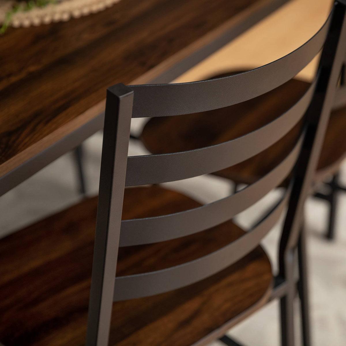 5pc Industrial Farmhouse Angle Iron Dining Set Dark Walnut Q59823