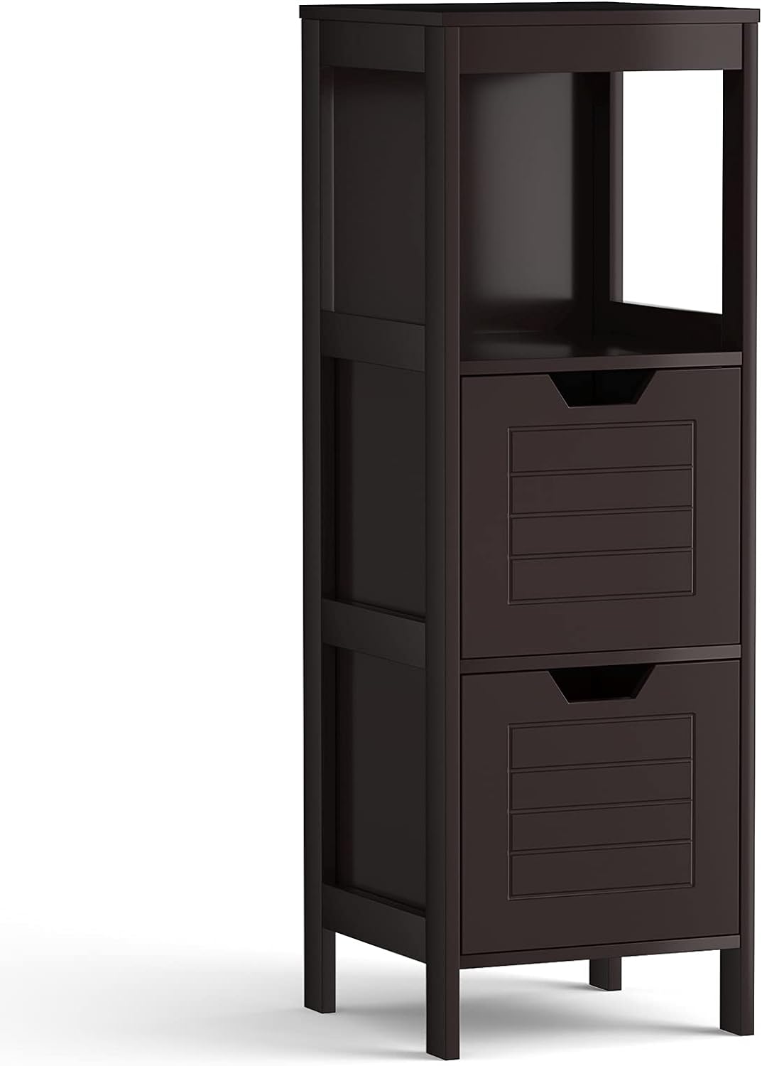 Black Wooden Bathroom Floor Cabinet with 2 Adjustable Drawers O262415