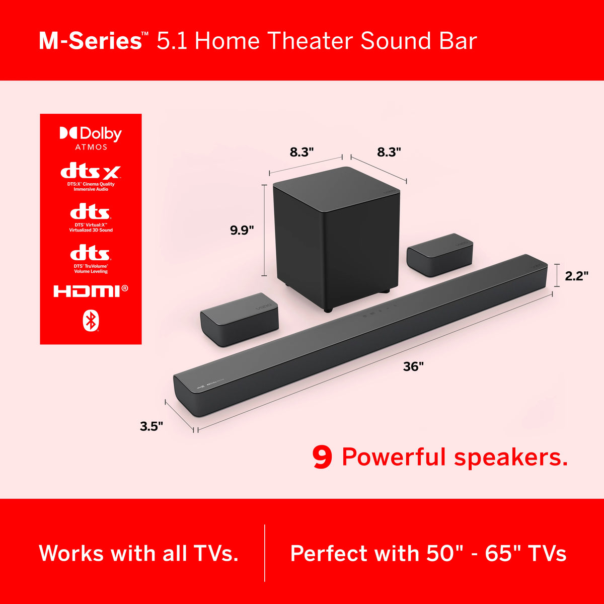 5.1 Sound Bar with Dolby Atmos, DTS:X, Bluetooth M388
