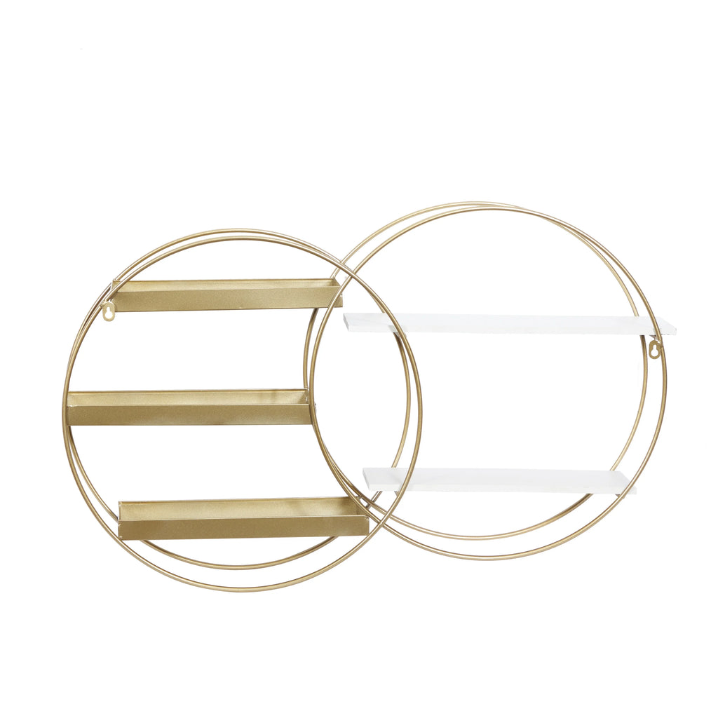 34"W 20"H MDF and Metal Contemporary Wall Shelf, Gold, 1-Piece R29246