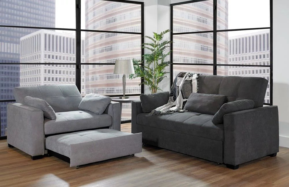 Light Gray Chenille Sleeper Sofa with Accent Pillows B467