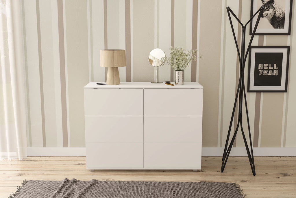 White 6 Drawer Wood Double Dresser T889
