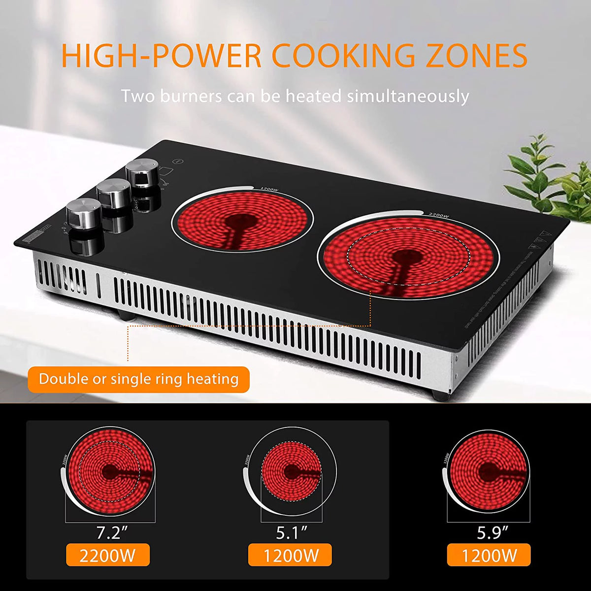 Electric Cooktop 2 Burner 220V Built-in Stove Top 11.5 Inch 3400W S551627