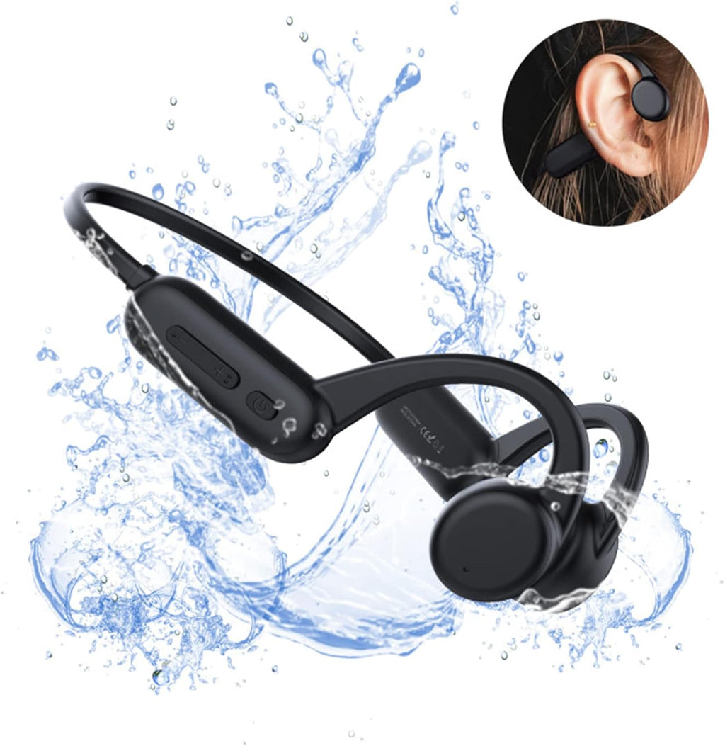 Black Bone Conduction Open Ear Headphones with Mic, 8G Memory, IPX 8 Waterproof, Pack of 2 K80572