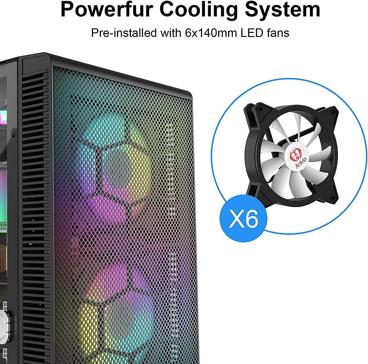 ATX Mid-Tower PC Gaming Case with 6 x 140mm RGB Fans & USB 3.0 Port Glass Side Panel G747