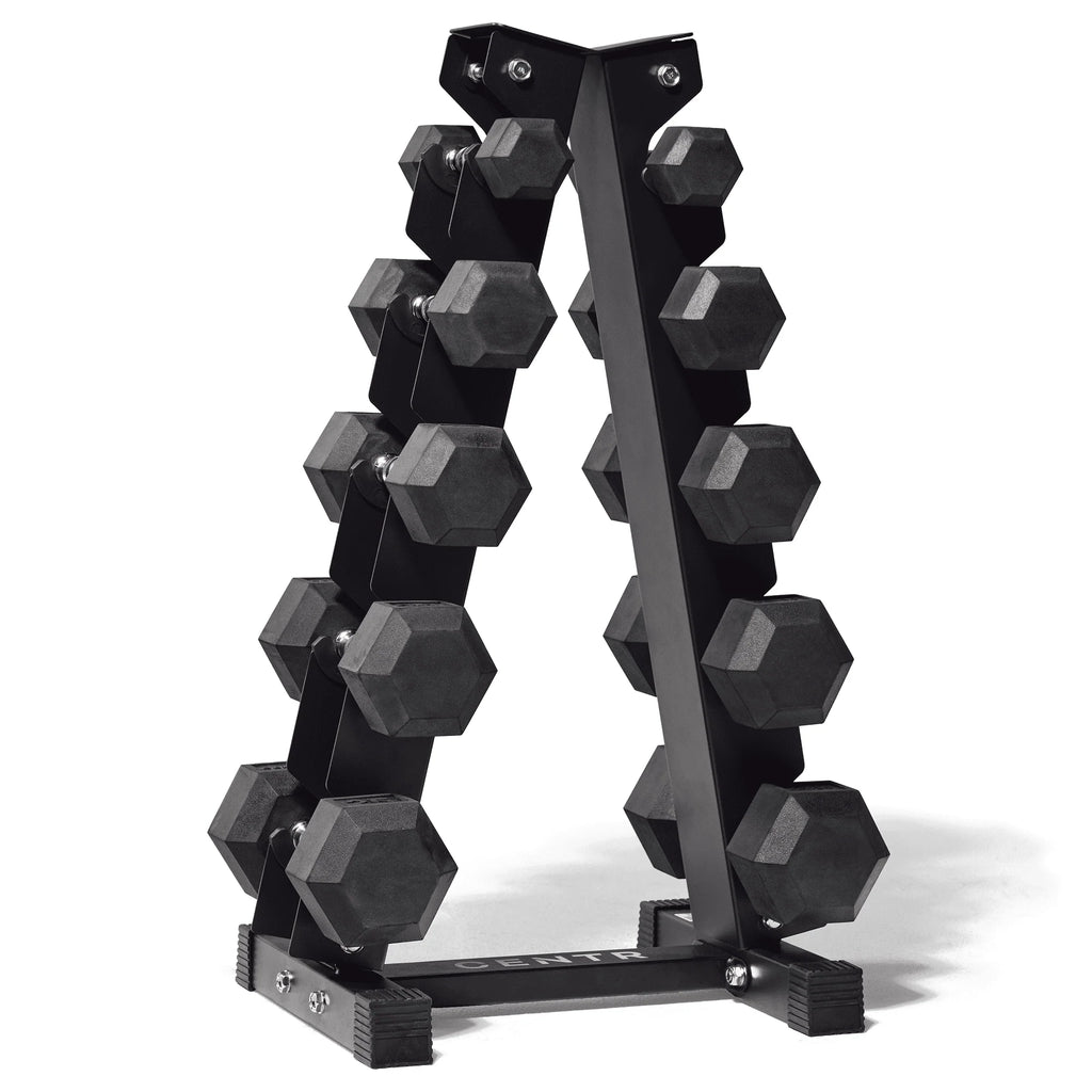 150 lb Rubber Hex Dumbbell Set with Rack J4250