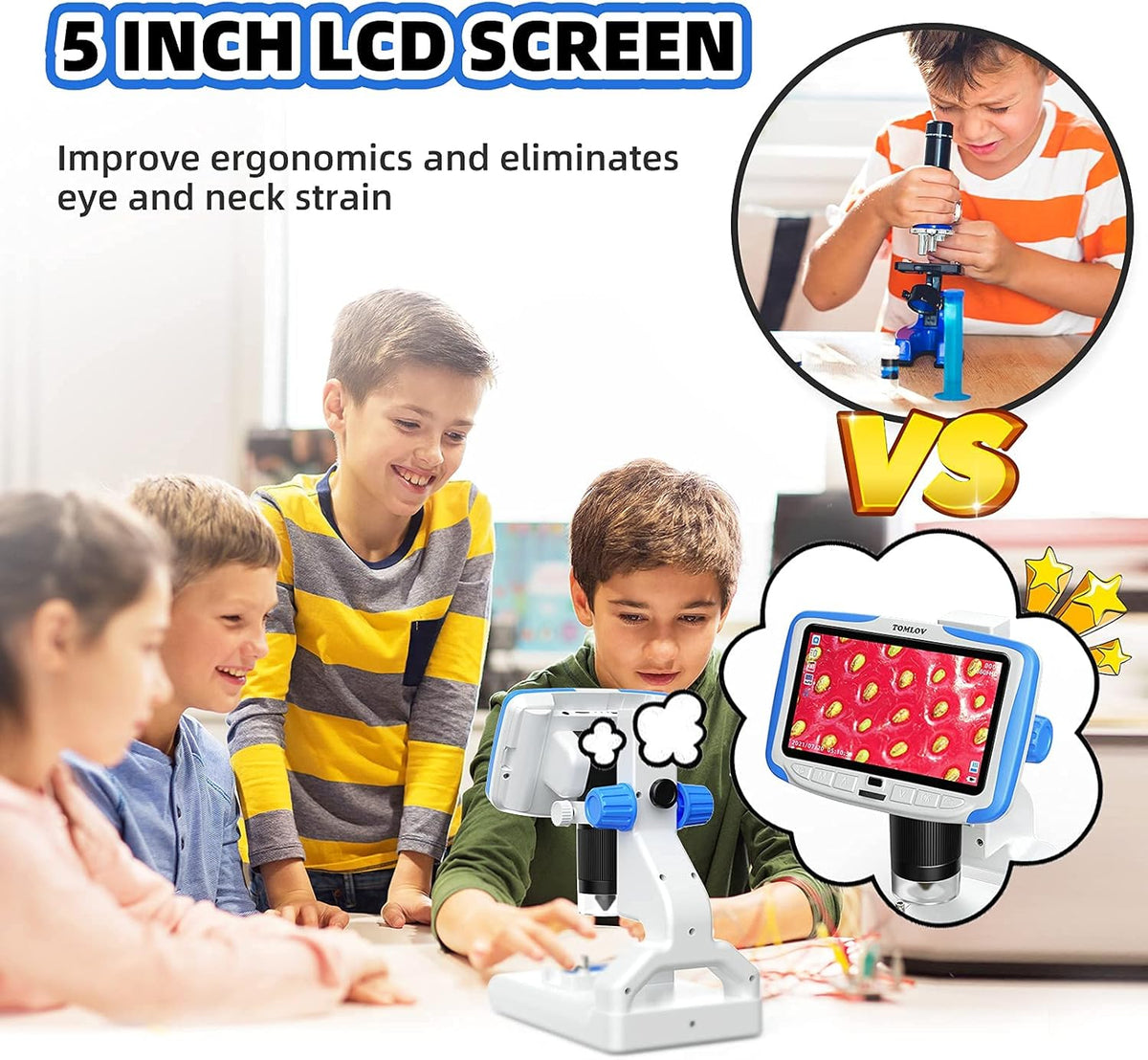 5'' LCD Kids Microscope 300X with 32GB SD Card K608