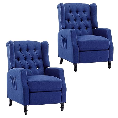 Navy Wingback Recliner Chair Set of 2 E29531