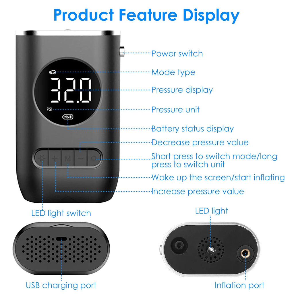 150 PSI Portable Tire Inflator Air Compressor with Digital Pressure Gauge B36143