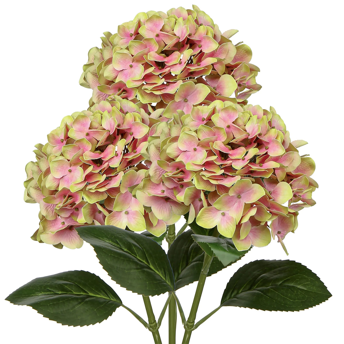 24.8 Inch Artificial Hydrangea Silk Flowers Stems Yellow Pink O3846