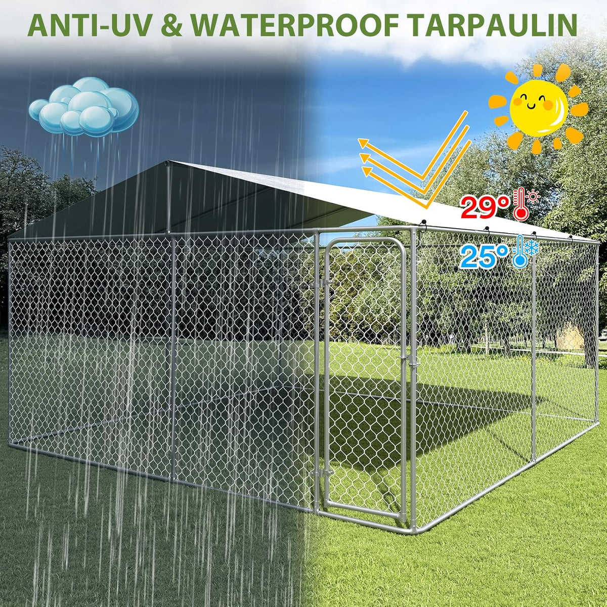 Extra Large Outdoor Dog Kennel with Roof and Lockable Door E2875